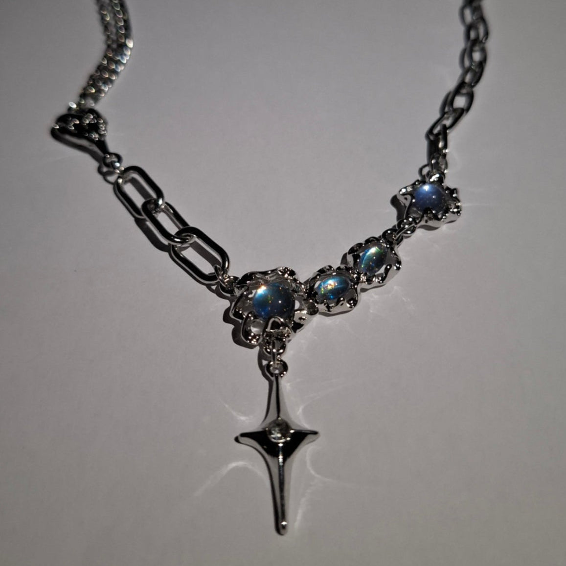 ✨ Opal Kette Damen mit Kreuz Anhänger – Silber Halskette Y2K Style | Gothic Statement Schmuck