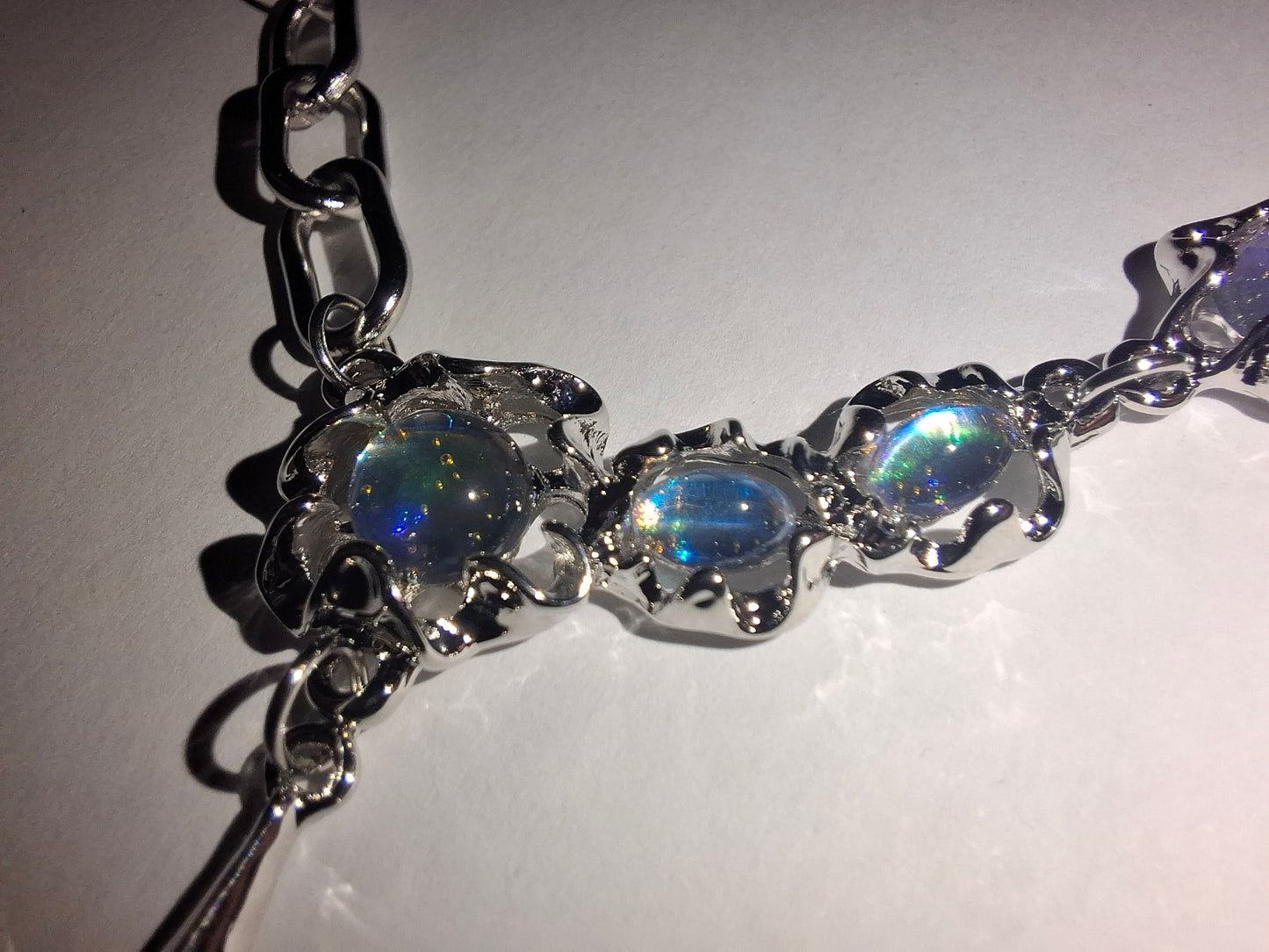 ✨ Opal Kette Damen mit Kreuz Anhänger – Silber Halskette Y2K Style | Gothic Statement Schmuck