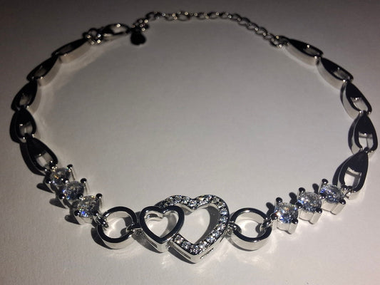 💖 Silber Armband Damen mit Doppelherz & Zirkonia – Romantisches Herzarmband | Geschenk für Freundin